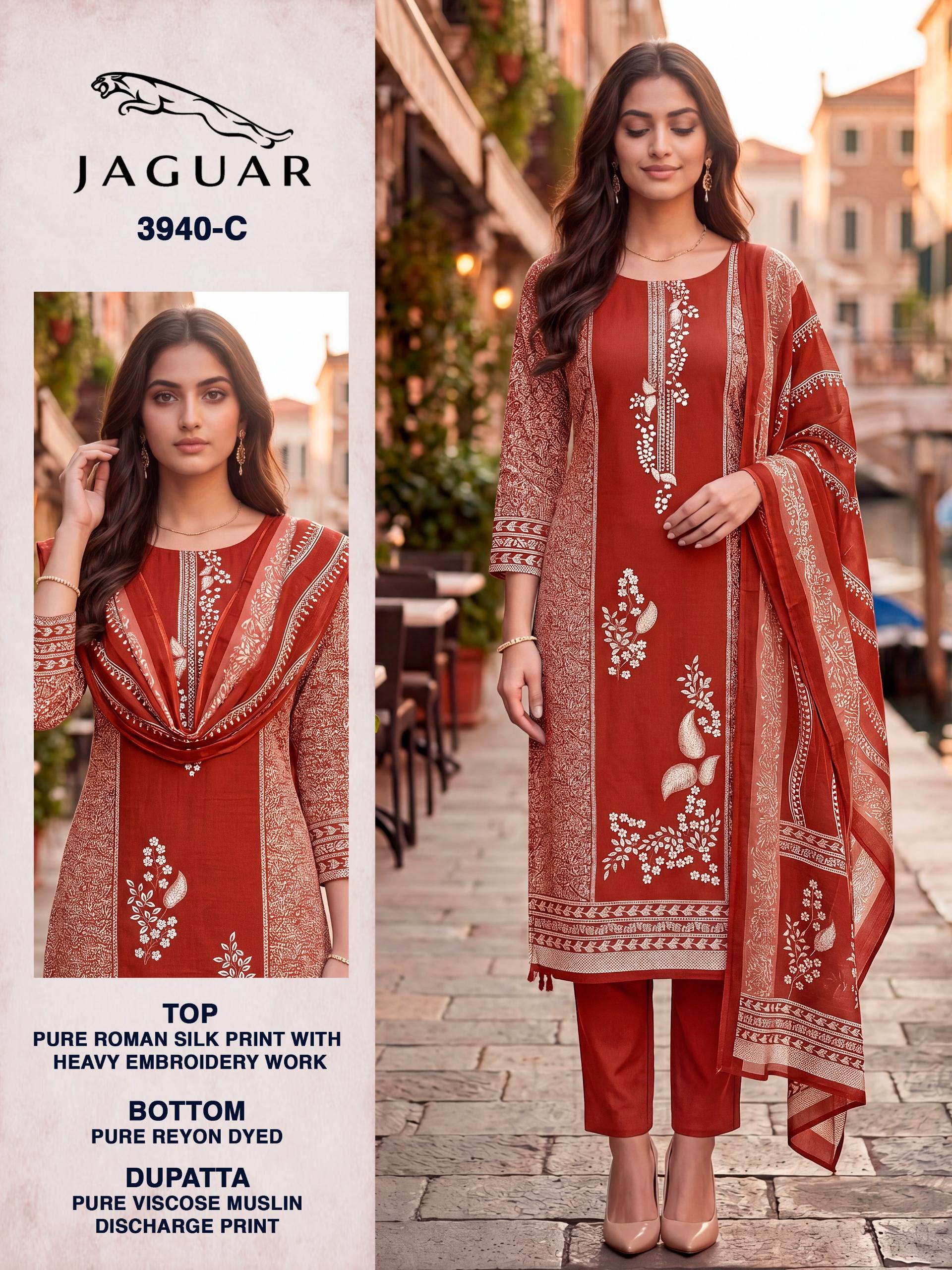 JAGUAR - 3940 Series By BIPSON PRINTS Stylish Beautiful Colourful Pure Roman Silk Dresses At Wholesale Price